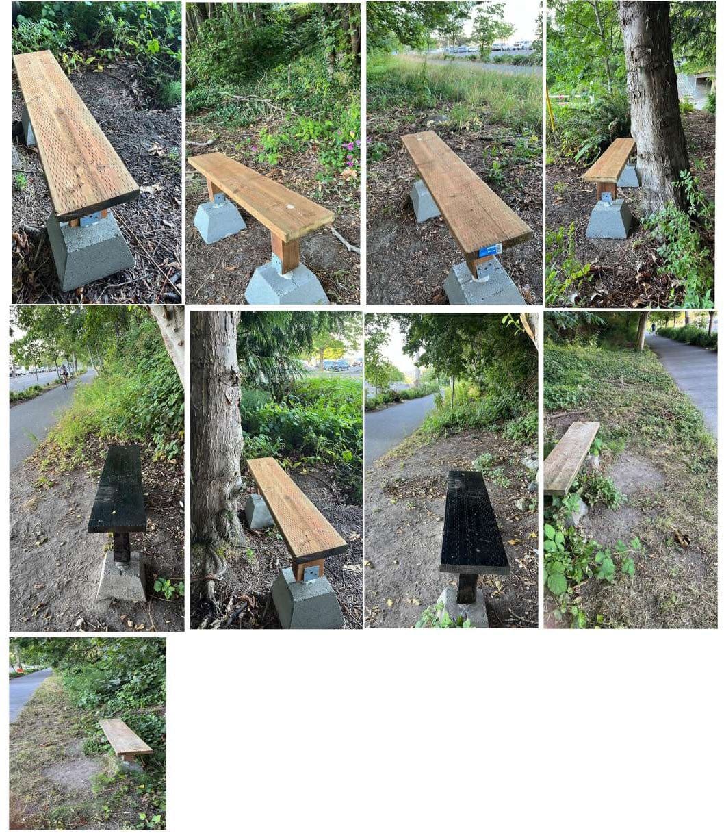 A series of photos showing different stages of a bench.